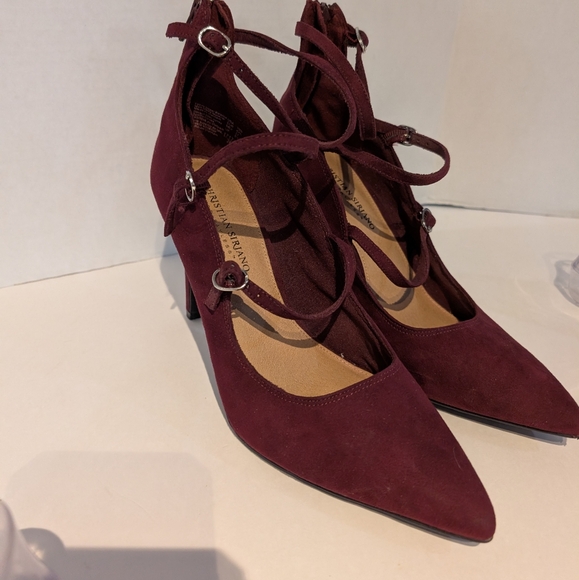 Burgundy Faux Suede 3 Strap Stilleto Heels Sz.10W Christian Siriano‎ - Picture 12 of 15